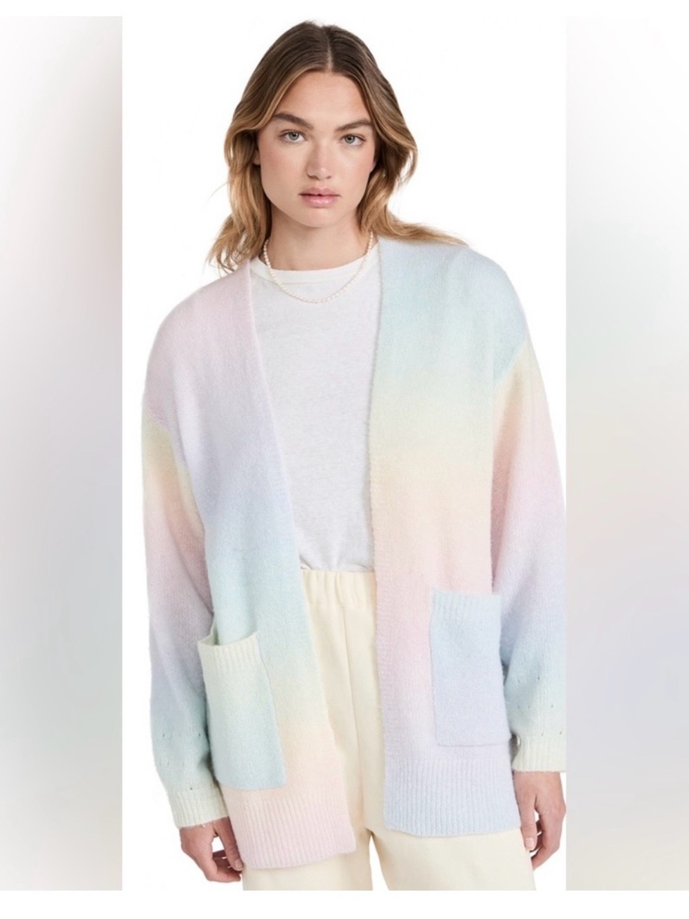 Splendid Eloise Pastel Rainbow Ombre Open-Front Cardigan, Small NWOT